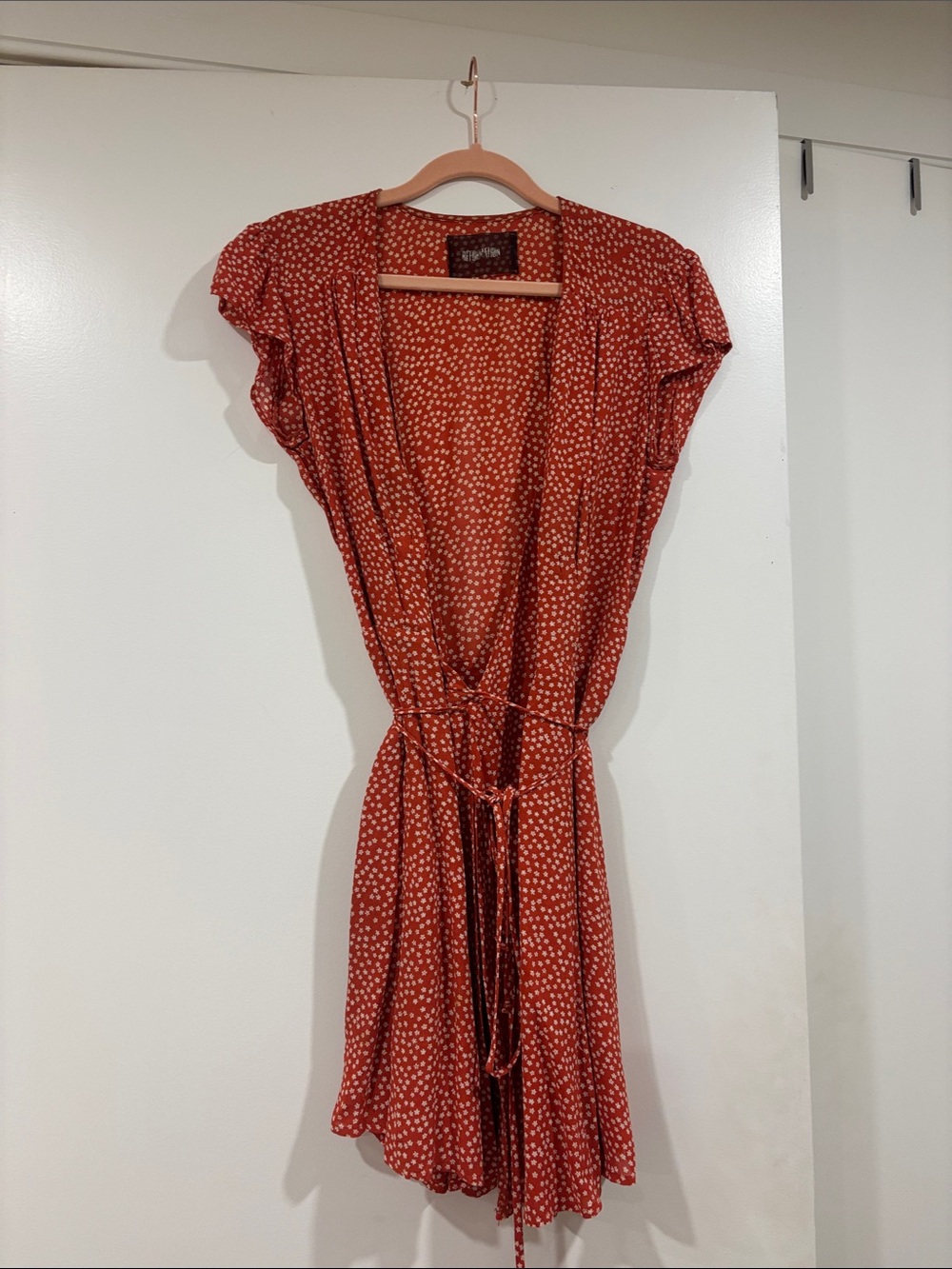 Reformation Rust Red Polka Dot Mini Wrap Dress - Picture 1 of 3